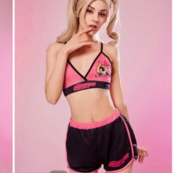 POWERPUFF GIRLS Blossom pink black top and shorts set NWT - Picture 1 of 3